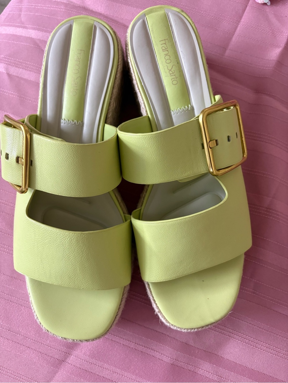 Franco Sarto Taziana Lime Green Leather Espadrille Platform Slide Sandals US 8.5 - Picture 5 of 9